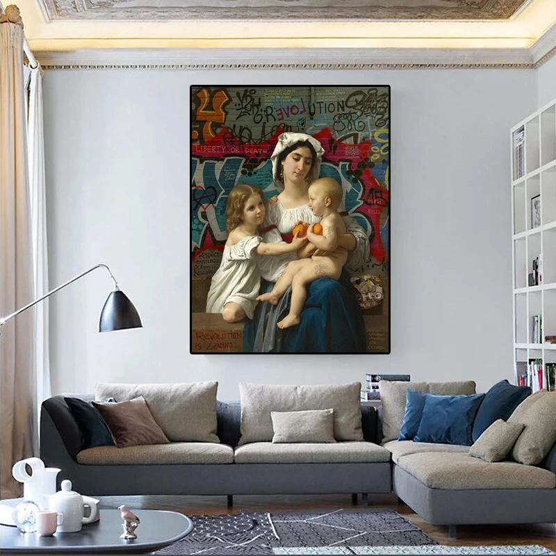 

A Family Of Three Happy Warm Graffiti Posters and Prints Abstract Canvas Painting Retro Wall Art Nordic Room Home Decoration