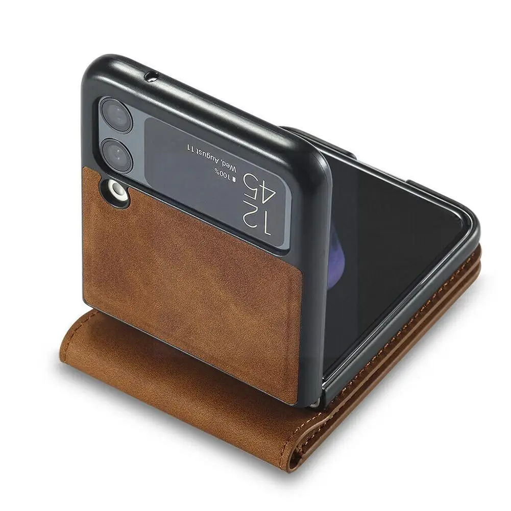 

For Z Flip 3 Pu Plain Pickup Slot Ultra-thin Protective Cover E9y6
