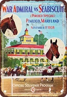 1938 seabiscuit at pimlico horse race vintage look reproduction retro metal movie poster tin sign 8x12 inches