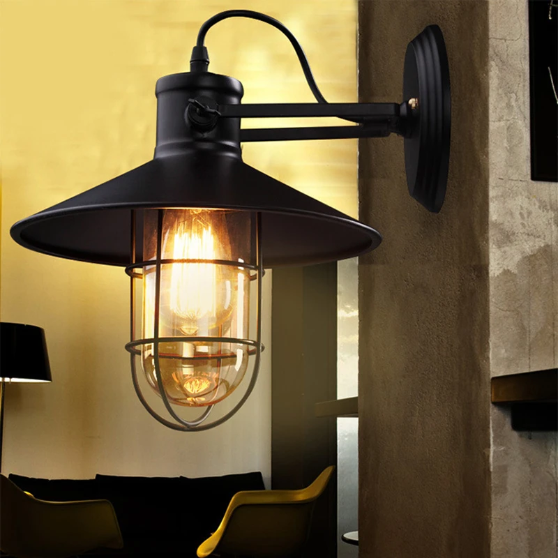 Лофт Декор стекло промышленный Железный Настенный светильник американский
