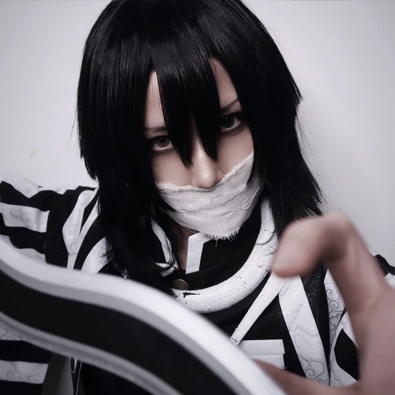 

Iguro Obanai Black Wig Demon Slayer Kimetsu no Yaiba Cosplay Halloween Costume Accessory Heat Resistant Short Hair With Wig Cap