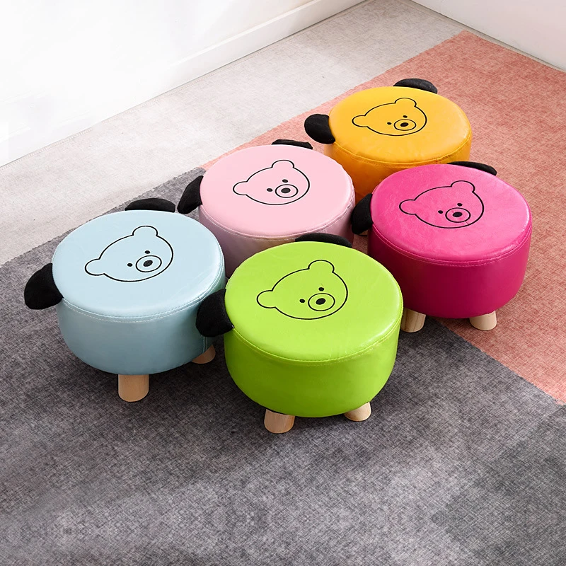 

Wooden stool PU stool creative home bench small to change shoes stool low round and square adult footrest home dining chairs modern Vanity Chair