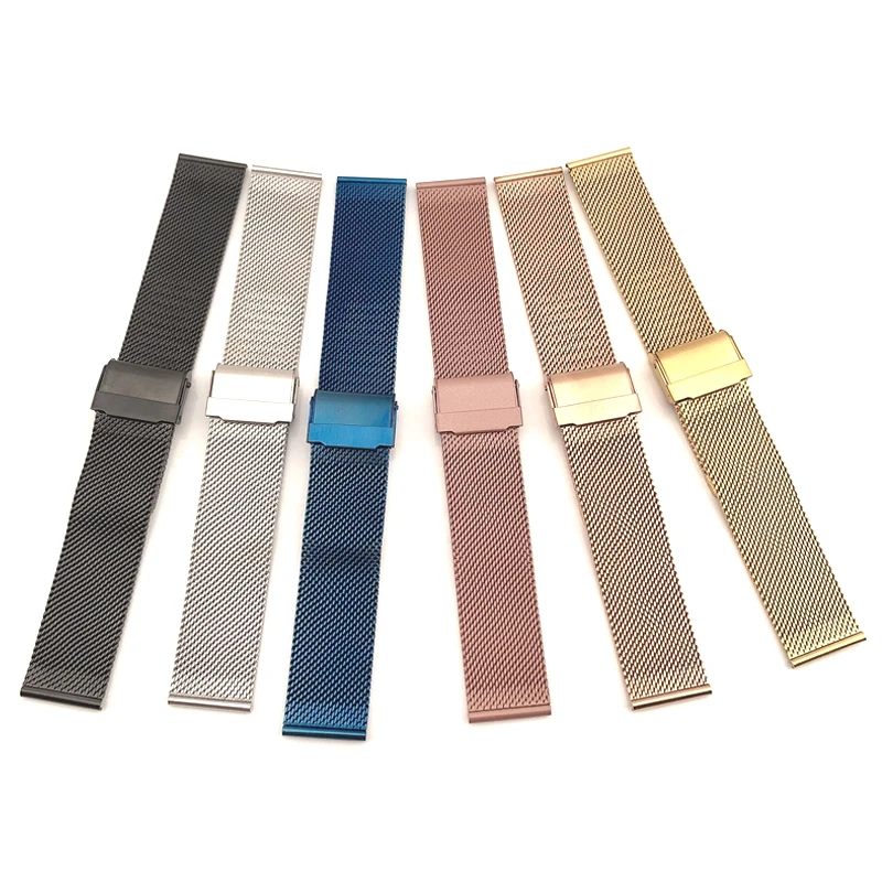 12/14/16/18/20/22mm Stainless Steel Watch Band Straight End Bracelet Mesh Hook Watch Strap More Colors Shellhard Drop Shiping