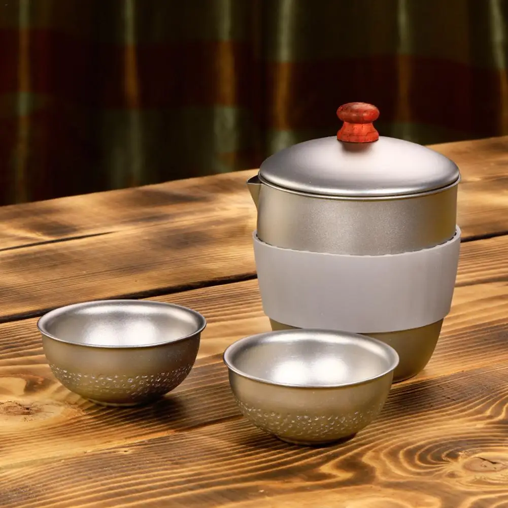 Титановый чайный набор металлическая чайница с сетчатым ситечком резиновой