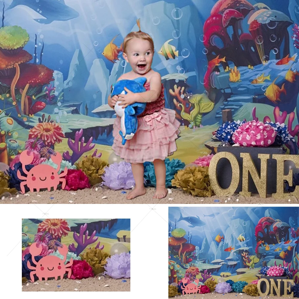 

Under The Sea Birthday Backdrops for Photography Newborn Kids Portrait Newborn Cake Smash 1st Birthday Decor Photo Background