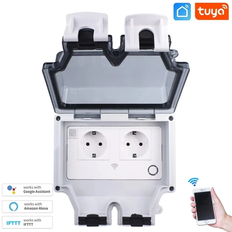

Tuya Wifi Voice Control Smart Socket IP66 Waterproof Socket Switch Cover Electric Plug Dust Protector Safety Box Power Outlet