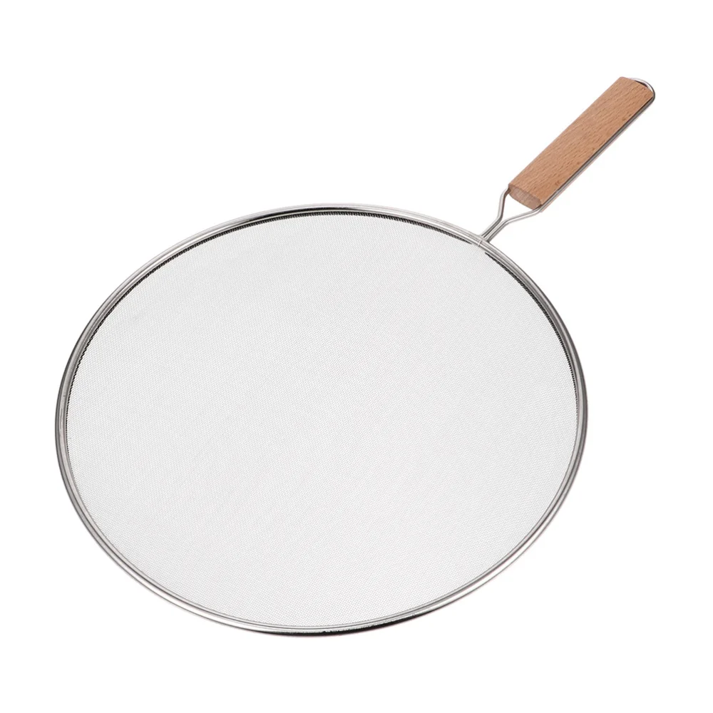 

1pc Kitchen Oil Strainer Wooden Long Handle Stainless Steel Oil Mesh Filter