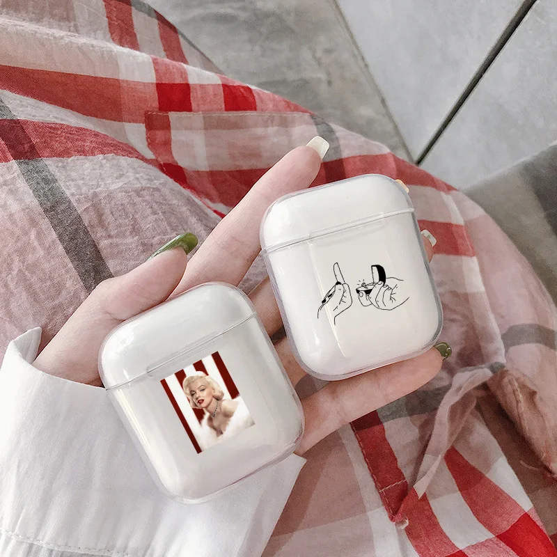 Мягкий ТПУ красивый богиня для Airpods 1/2 Чехлы Мэрилин Монро прозрачный Bluetooth