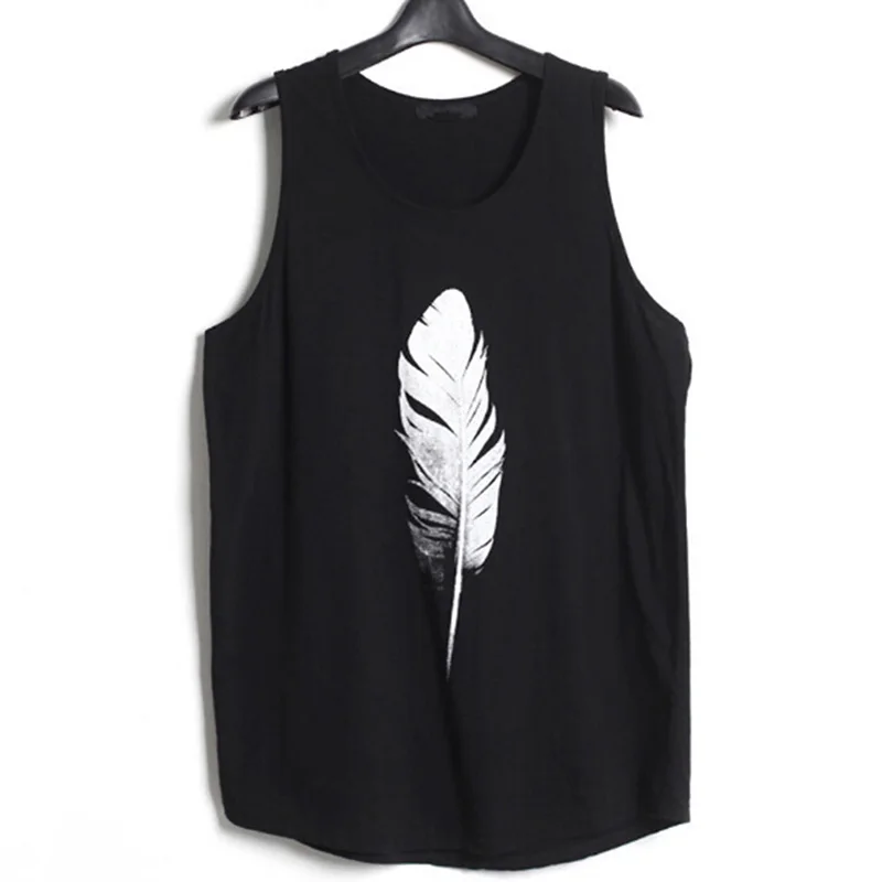 

2021 Sport Art Feather Print Casual T-Shirt Men O-Neck Tank Tops Tee Shirt Fashion Sleeveless Vest For Male Clothing