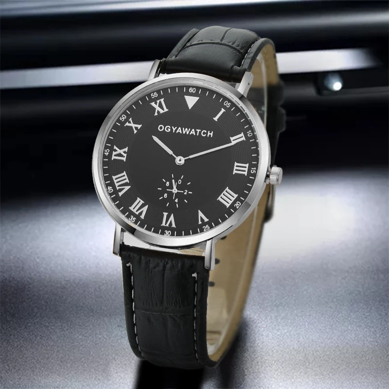 Reloj Hombre 2019 модные римские цифры Мужские часы Роскошные деловые наручные кожаные