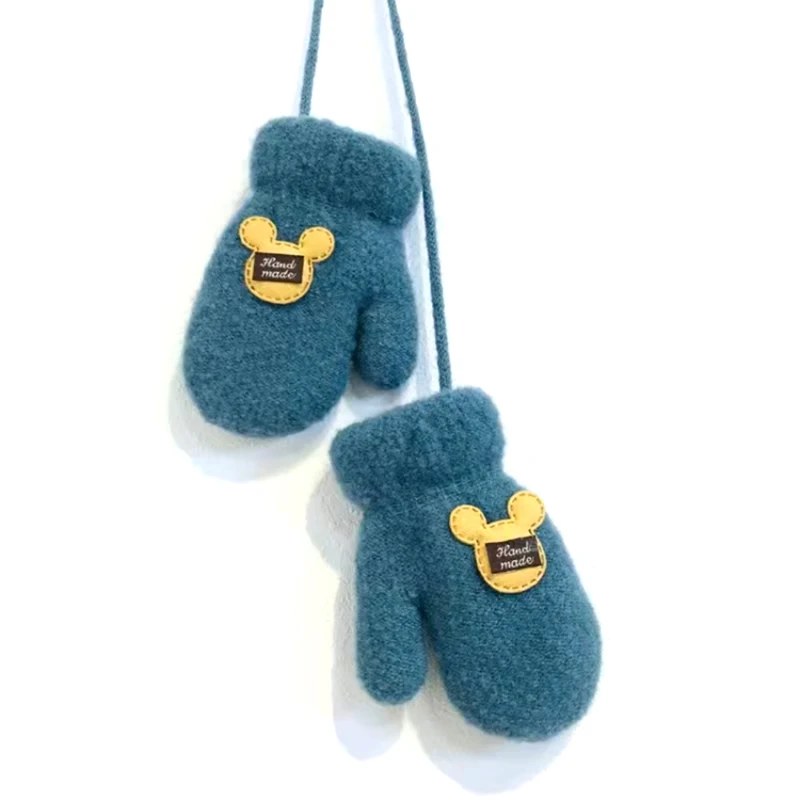 

2021 New Winter Baby Boys Girls Gloves With Rope For Children Mittens Kids Knitted Gloves Warm 2-5 Years Old