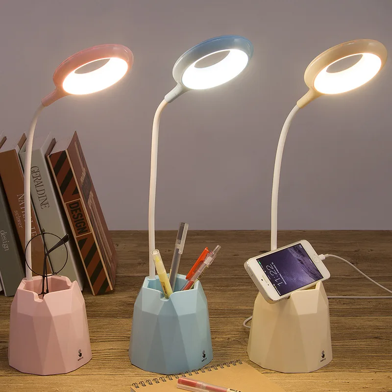 

2000/4000mah Flexible Reading Ring Light Rechargeable Led Table Touch Desk Lamp for Children with Phone Hoder Pen Holder Pot