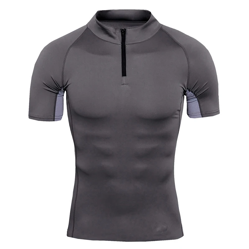 Футболка для мужчин camiseta плотно тренажерный зал camisas hombre воротником на молнии