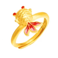 lasting shine real 24k gold open ring for women goldfish niche dubai light luxury texture retro wedding rings female jewelry