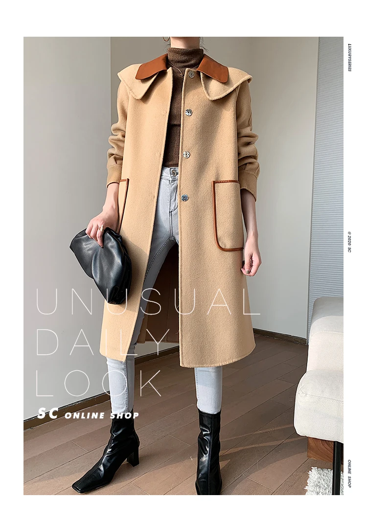 

cashmere overcoat Double-sided Women's Mid-length over-knee new loose high-end 100% woolen coat for autumn and winter 2020