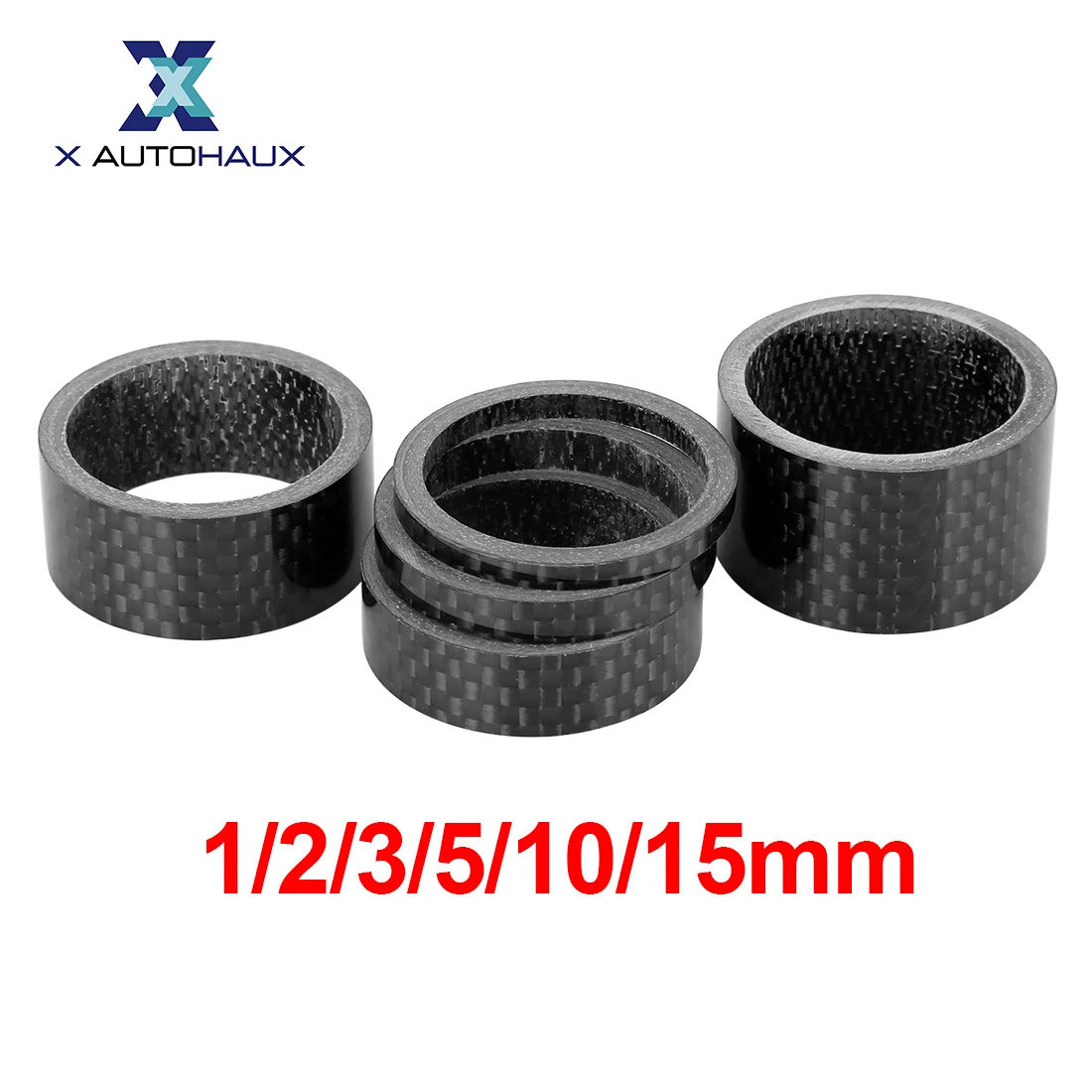 X Autohaux 5pcs/lot Carbon Fiber Bicycle Headset Spacer Fit 1 1/8 Inch 28.6mm Stem Spacer for MTB Road Bike 1/2/3/5/10/15mm