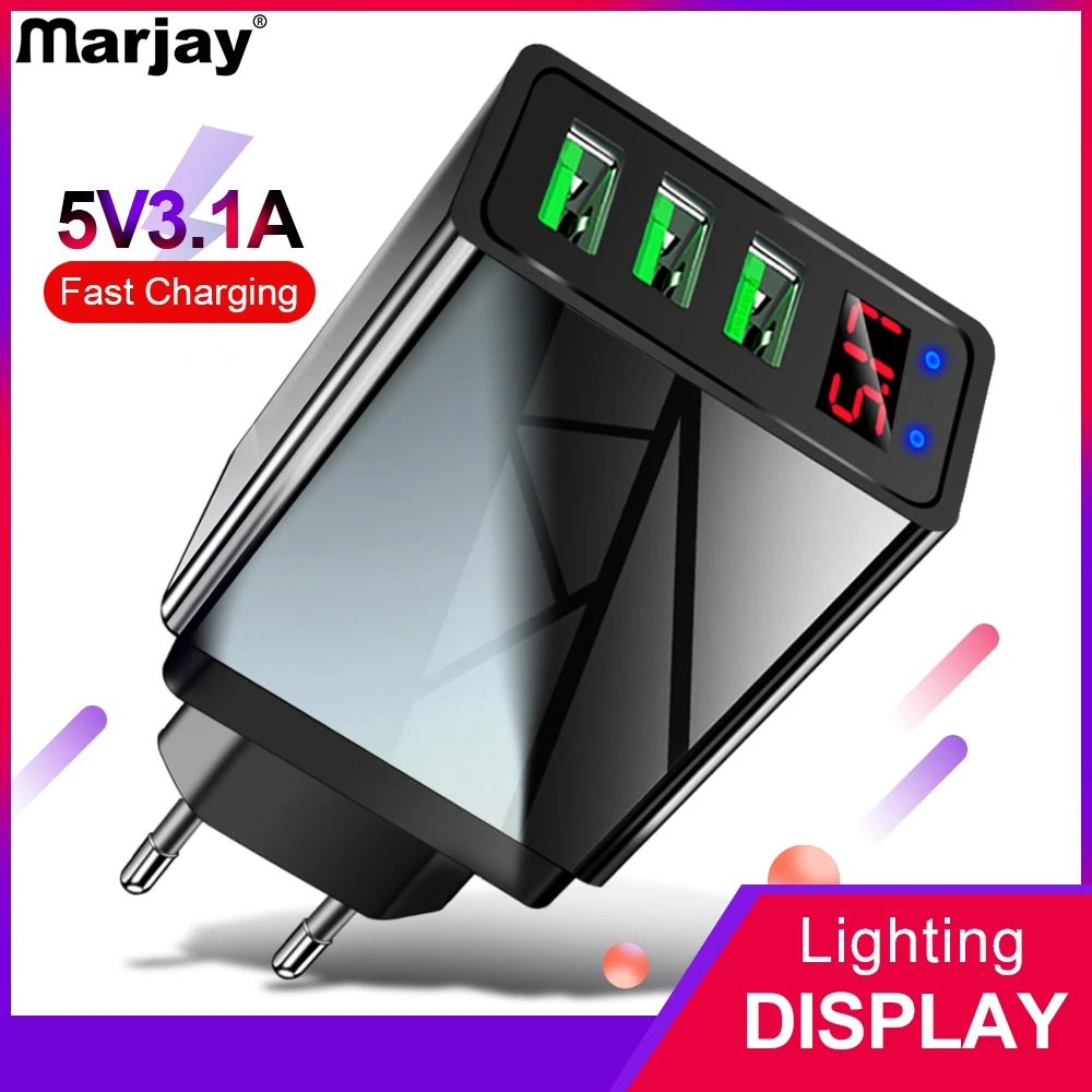 Marjay 3 порта USB зарядное устройство ЕС США штекер светодиодный дисплей 3.1A Быстрая