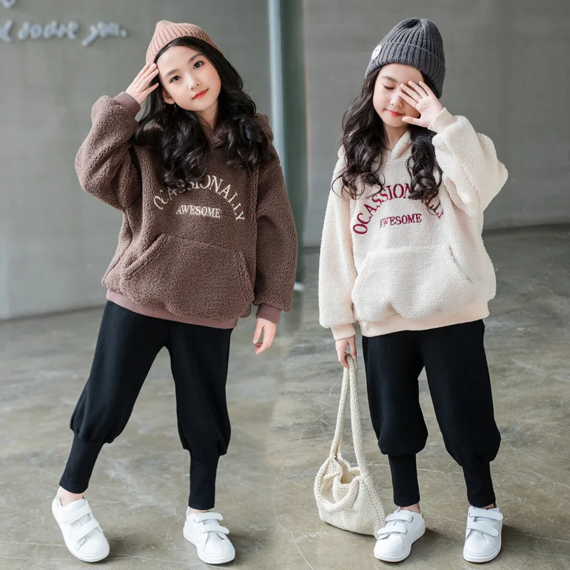 

2021 New Winter Warm Clothes Boys Girls Hooded Sweater Kids Toddler Teens Tops Lamb Wool Children Cute Christmas High Quality