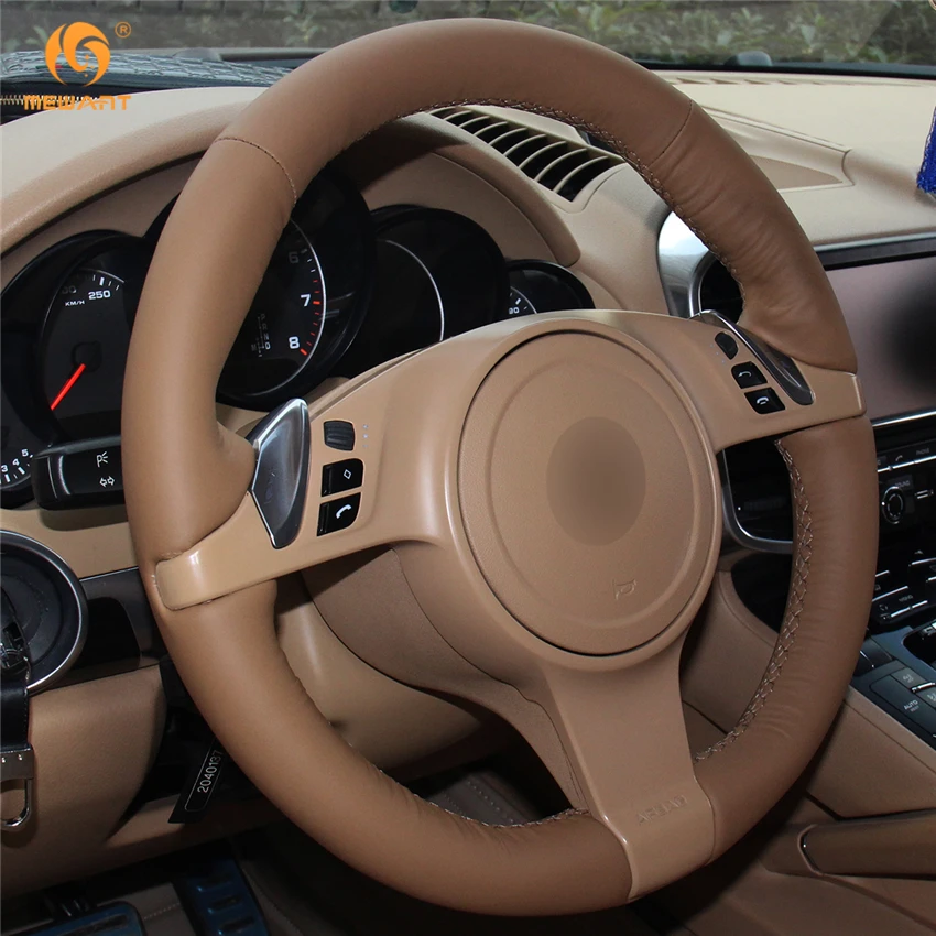 MEWANT Brown Genuine Leather Car Steering Wheel Cover for Porsche Cayenne Panamera 2010 2011 Interior Accessories Parts | Автомобили и
