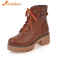 karinluna big size 34 43 ladies autumn casual boots platform thick high heels shoelace buckle women boots ankle women shoes