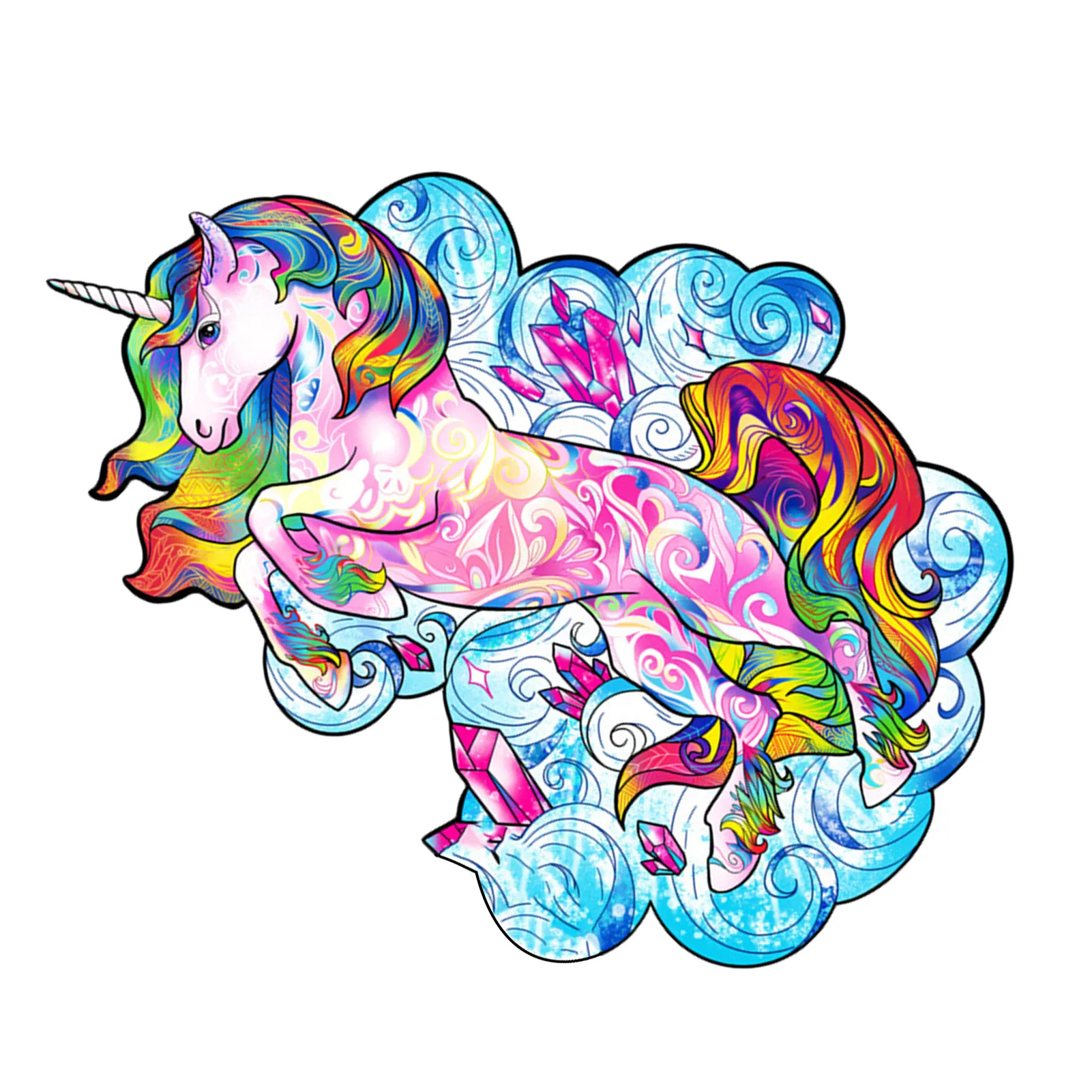 

Unique Mysterious Animal Shape Unicorn Wooden Jigsaw Puzzles Board Game For Adults Kids 3D Puzzle Gift Table Toy With Carton Box