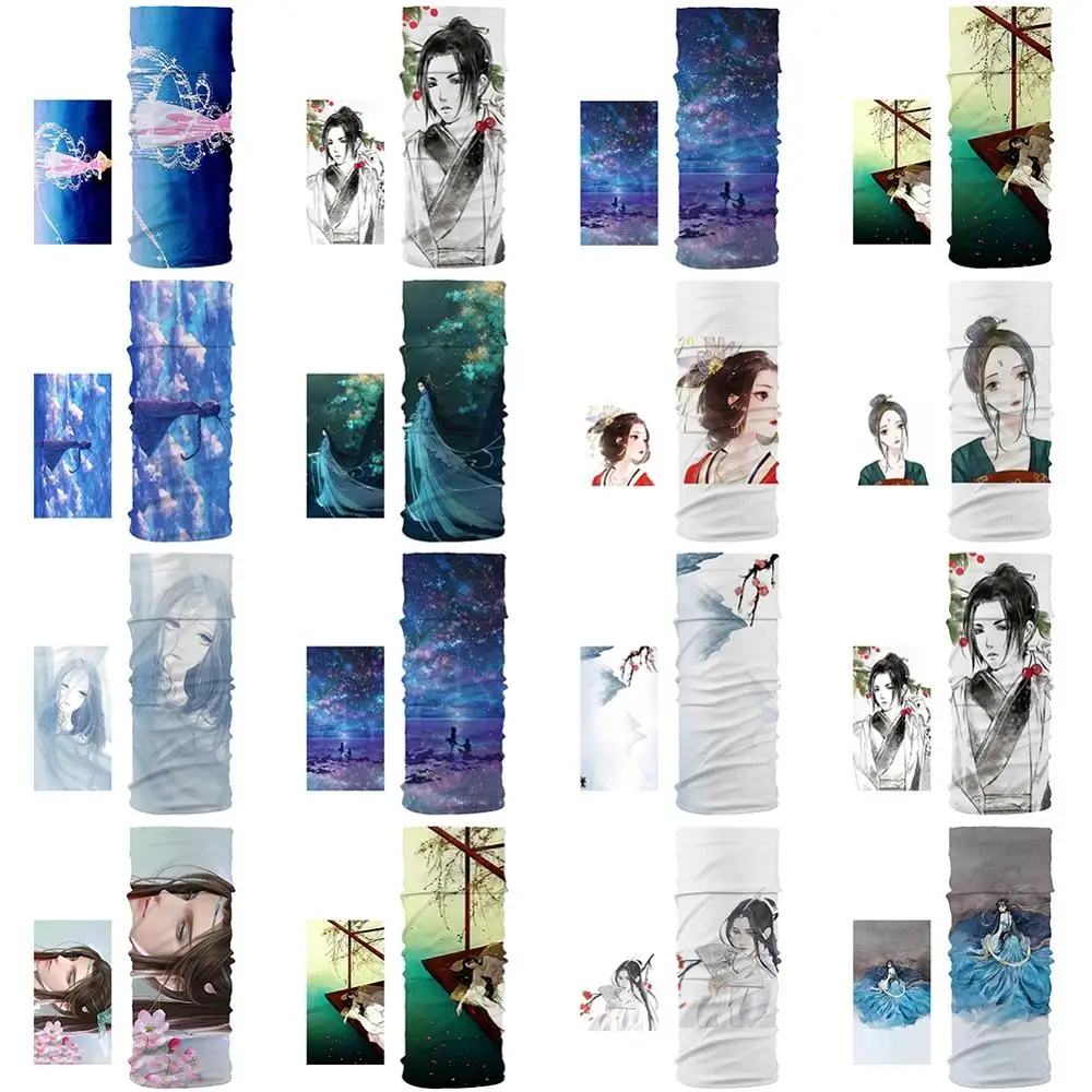 

New Dustproof and Breathable Scarf Chinese Ancient Style Beautiful Character Pattern Unisex Magic Tube Scarf Fitness Headscarf