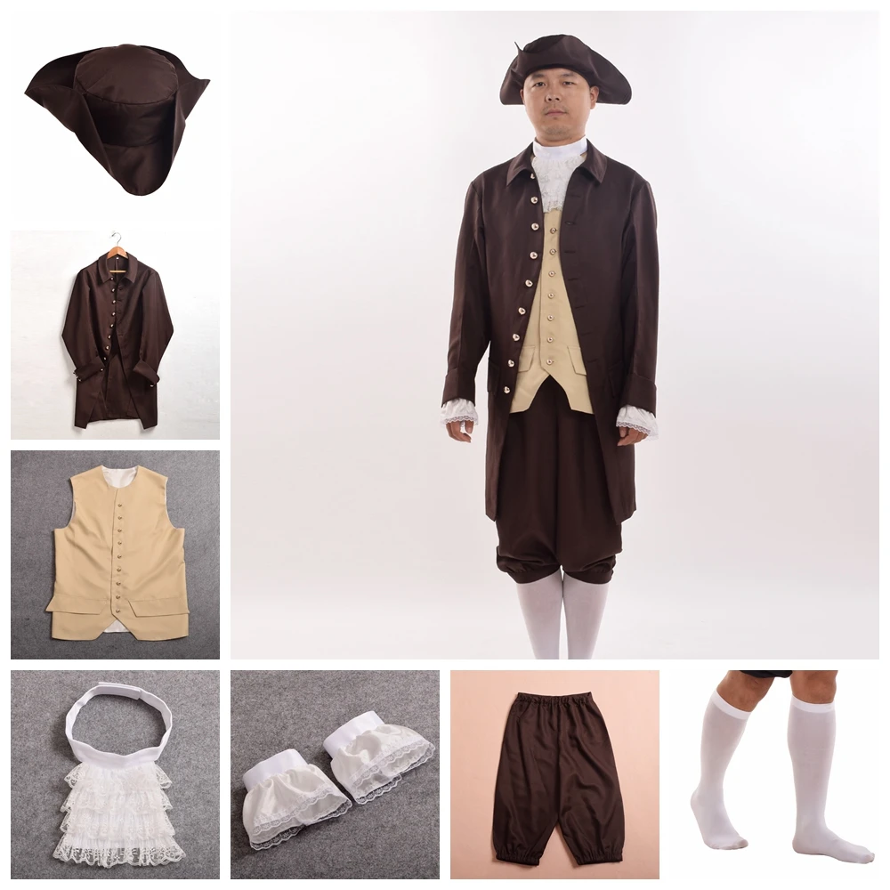 Мужчины Vintage Колониальный костюм Революция Рококо Стиль партии Cosplay Равномерное