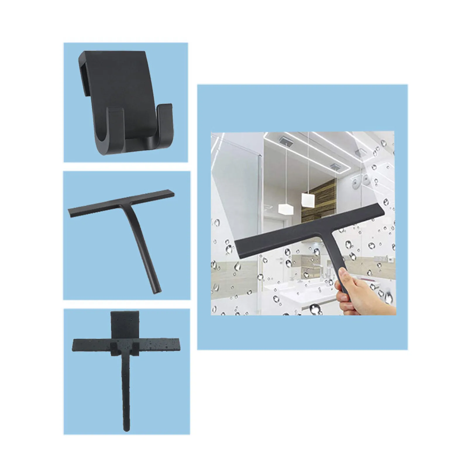 

Silicone Window Tile Glass Wiper Cleaner Squeegee Shower Mirror Cleaning Holder Black Kitchen/Car/Glass Cleaning Artifact