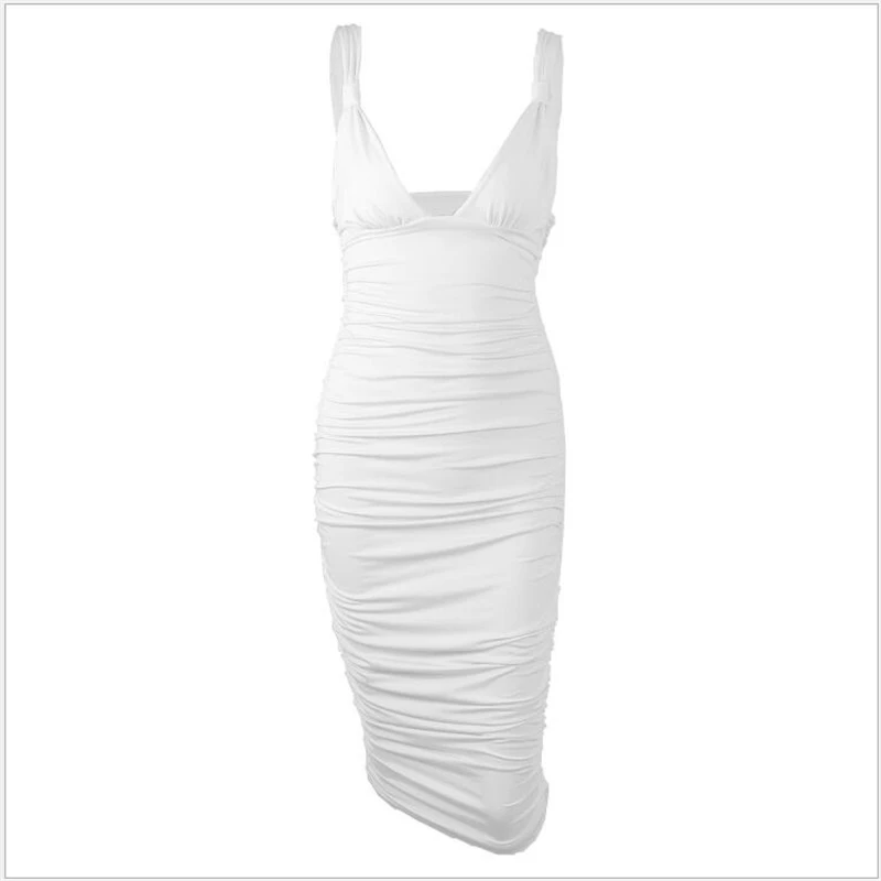 

Spaghetti Strap Sexy Deep V-neck summer Dress Women Low-cut Stretch Nightclub Party Hip Tight Pleated Dresses Vestidos G625