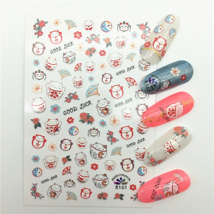 3D наклейка для ногтей ультратонкий клей в японском стиле Lucky кимоно кошек куклы