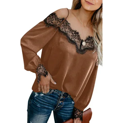 Женская кружевная блузка с v образным вырезом Повседневная Свободная без рукавов