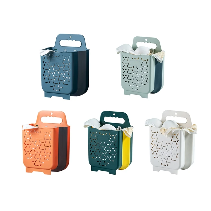 

Складная корзина для белья, настенная Складная подвесная пластиковая коробка для хранения, корзина с ручкой для ванной комнаты, органайзер ...