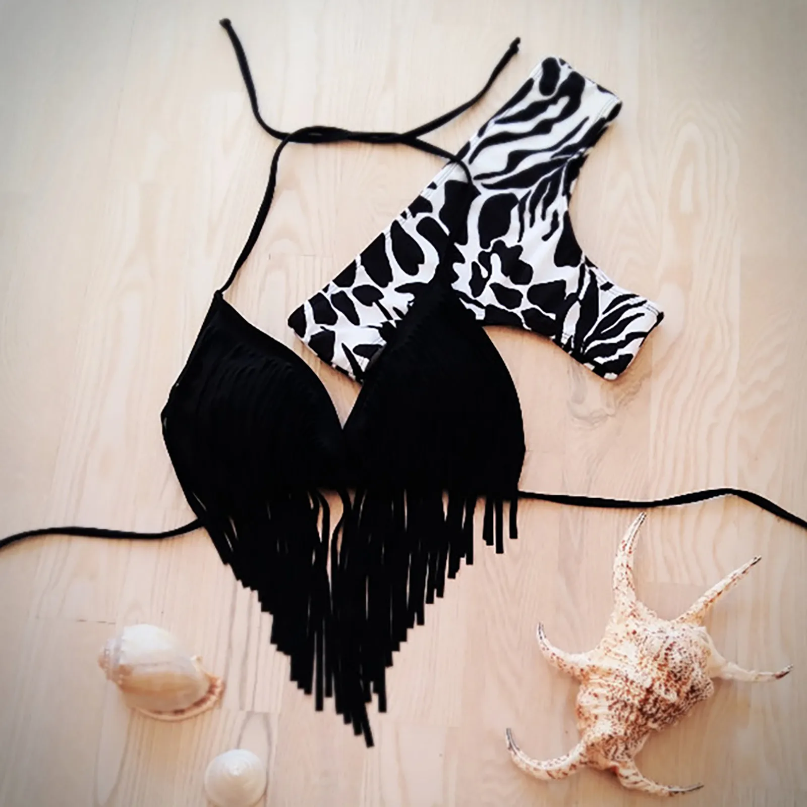 

Ladies Sexy Tassel Swimsuit Suit Fashion Women Print Bikini Push-up Pad Swimwear Bathing Beachwear Set S-xl Swimwear Summer