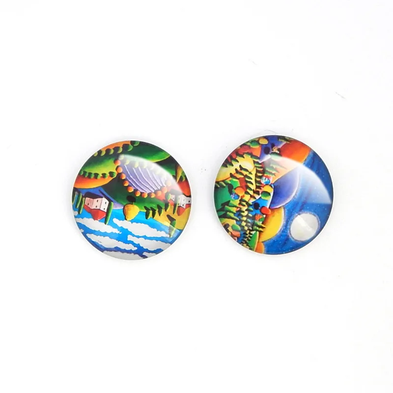 

10 Pcs Random Mix Painting Pattern Round Glass Cabochon Necklace DIY Glass Patch Dome Flat Back Jewelry Findings Wholesale