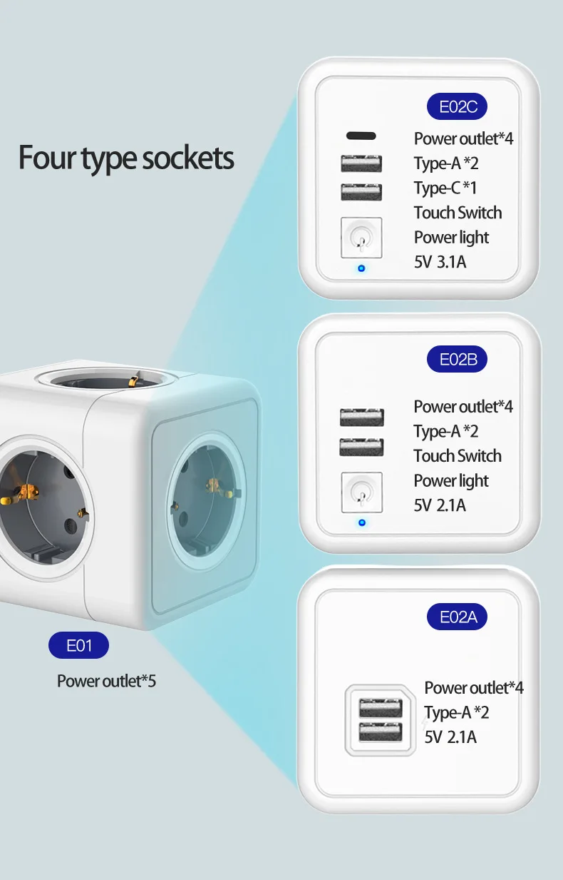 

Power Strips Power Cube USB Smart Socket Power Strip 5V 3.1A Electric Wall Outlets 250V Multi Socket Travel Home Adapter EU Plug