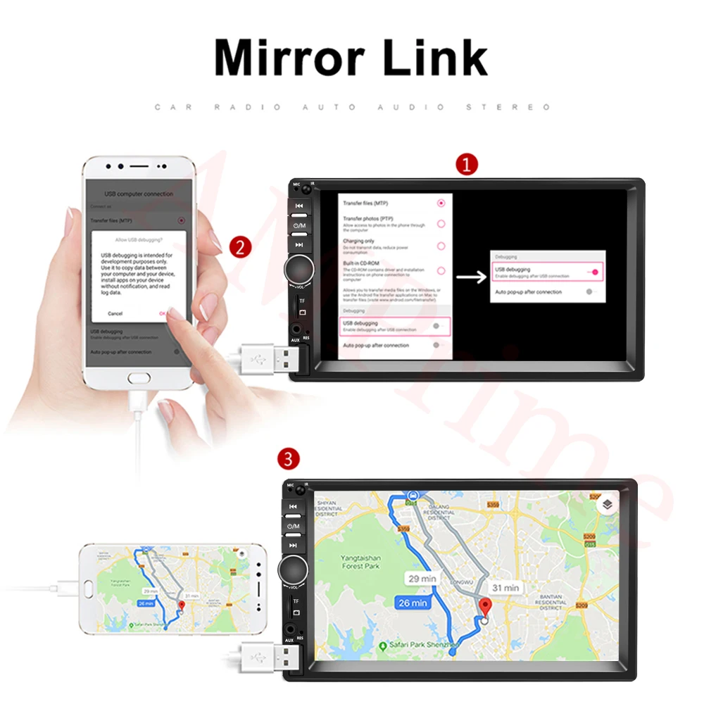 Автомагнитола AMPrime 2 Din 7 " USB AUX FM мультимедийный плеер с поддержкой камеры Mirror Link