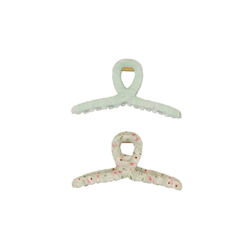 

2Pcs Floral Fabric Hair Claw Ladies Elegant Hair Claw Simple All-Match Hair Catching Forest For Women Fashion Hair Accessories