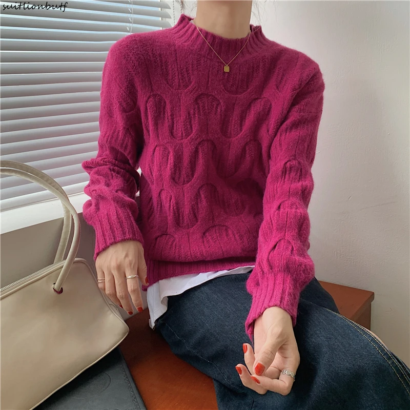 

Женский трикотажный свитер с круглым вырезом, длинным рукавом