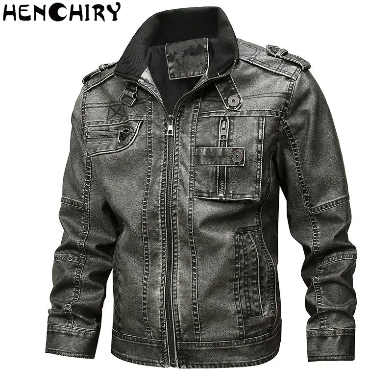 Куртка HENCHIRY 7XL мужская из искусственной кожи пальто облегающие Мотоциклетные
