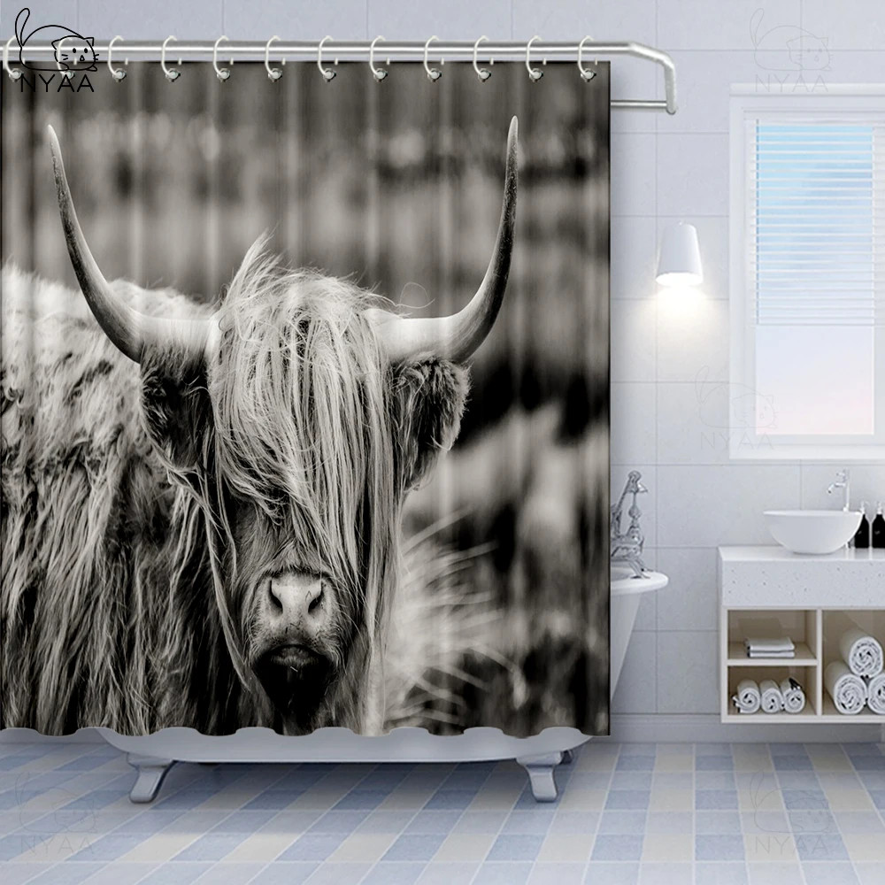 Vixm Корова печать занавески для душа камуфляж скрытый узор в черно белом с милым