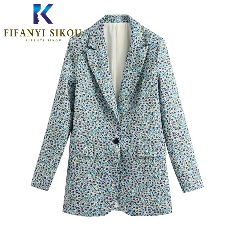 

Стильный Принт блейзер для женщин на одной пуговице с карманами, свитер с длинными рукавами и с острыми бортами, каждый день или для офиса с ...