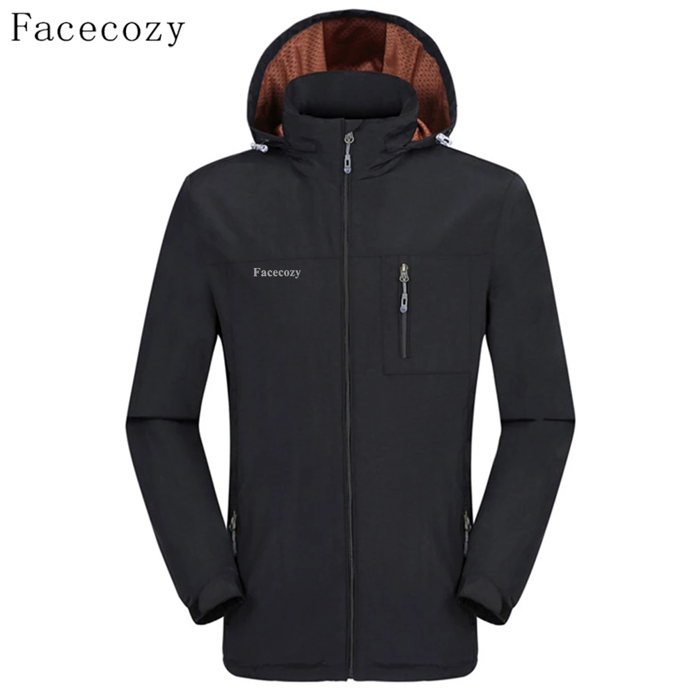 Facecozy Мужская ветрозащитная походная куртка на весну и осень 1 слой с капюшоном