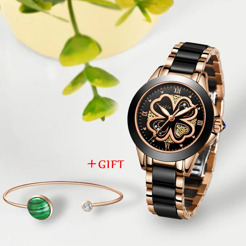 SUNKTA, модные женские часы, розовое золото, женские часы-браслет, Reloj Mujer, новинка, креативные водонепроницаемые кварцевые часы для женщин+ коробка