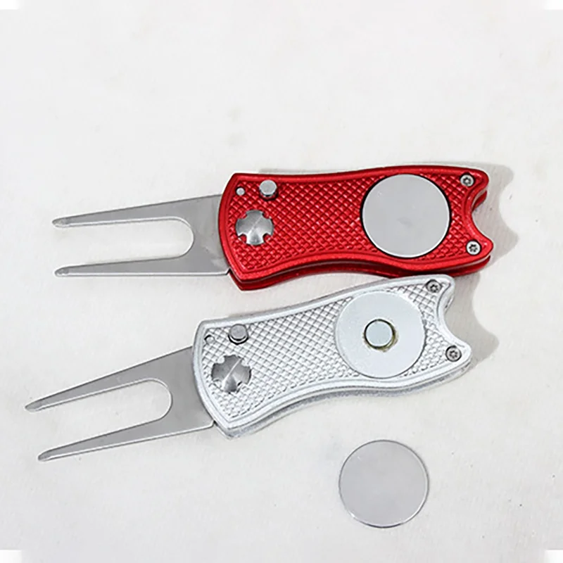

Stainless Steel Golf Divot Repair Tool Switchblade Foldable Golf Pitchfork Putting Green Fork Golf Training Aids Pitch Tools