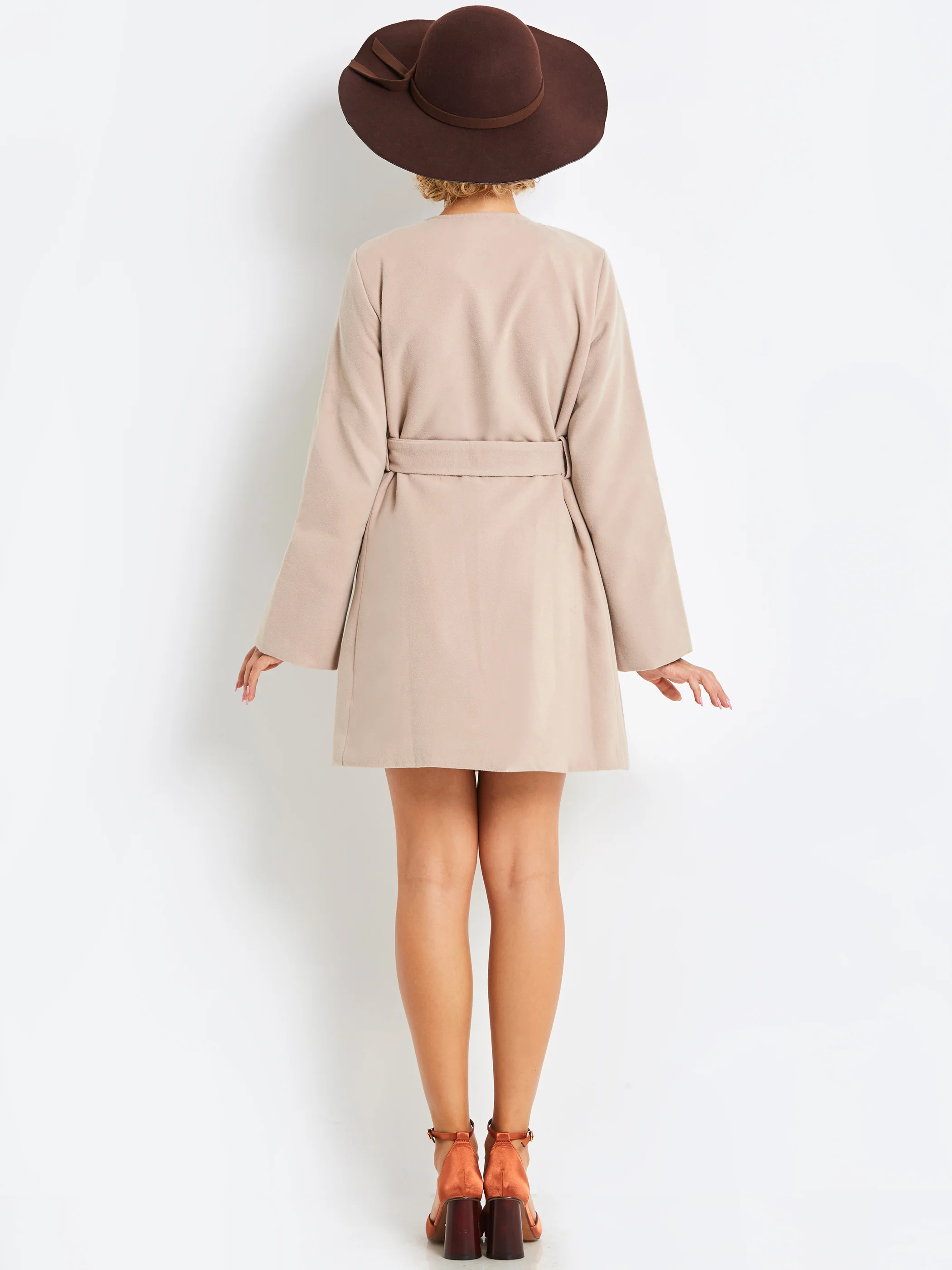 

Women Woolen Coats Casual Elegant Spring Vintage Apricot Office Lady Solid Lace Up Belt Female Fashion Retro Preppy Overcoats