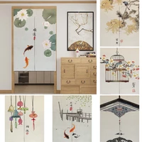 chinese noren door curtains ink flower lucky koi painting kitchen restaurant entrance partition decoration linen hanging curtain