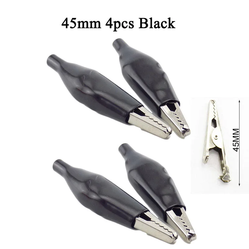 45mm 4pcs Black Электрический зажим-крокодил испытательный кабель металлический измерительный прибор зажим измерительный щуп Крокодил черный красный чехол мото велосипед DIY 28 мм/35 мм/45 мм - Цвет: 45mm 4pcs Black