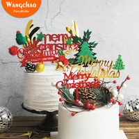 acrylic merry christmas tree cake topper christmas decorations for home happy new year tree elk xmas party supplies