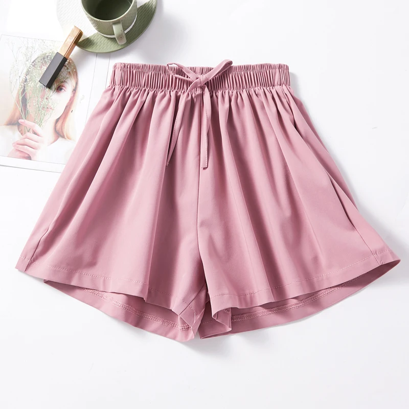Женские шифоновые шорты с высокой талией повседневные свободные карамельных