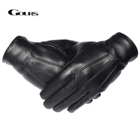 gours winter gloves men genuine leather gloves touch screen black real sheepskin wool lining warm driving gloves new gsm050
